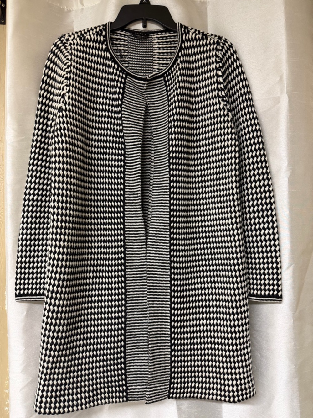Talbots Black and White Striped Merino Wool Cardigan